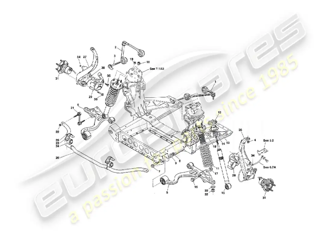 aston martin vanquish (2003) suspensión delantera diagrama de piezas