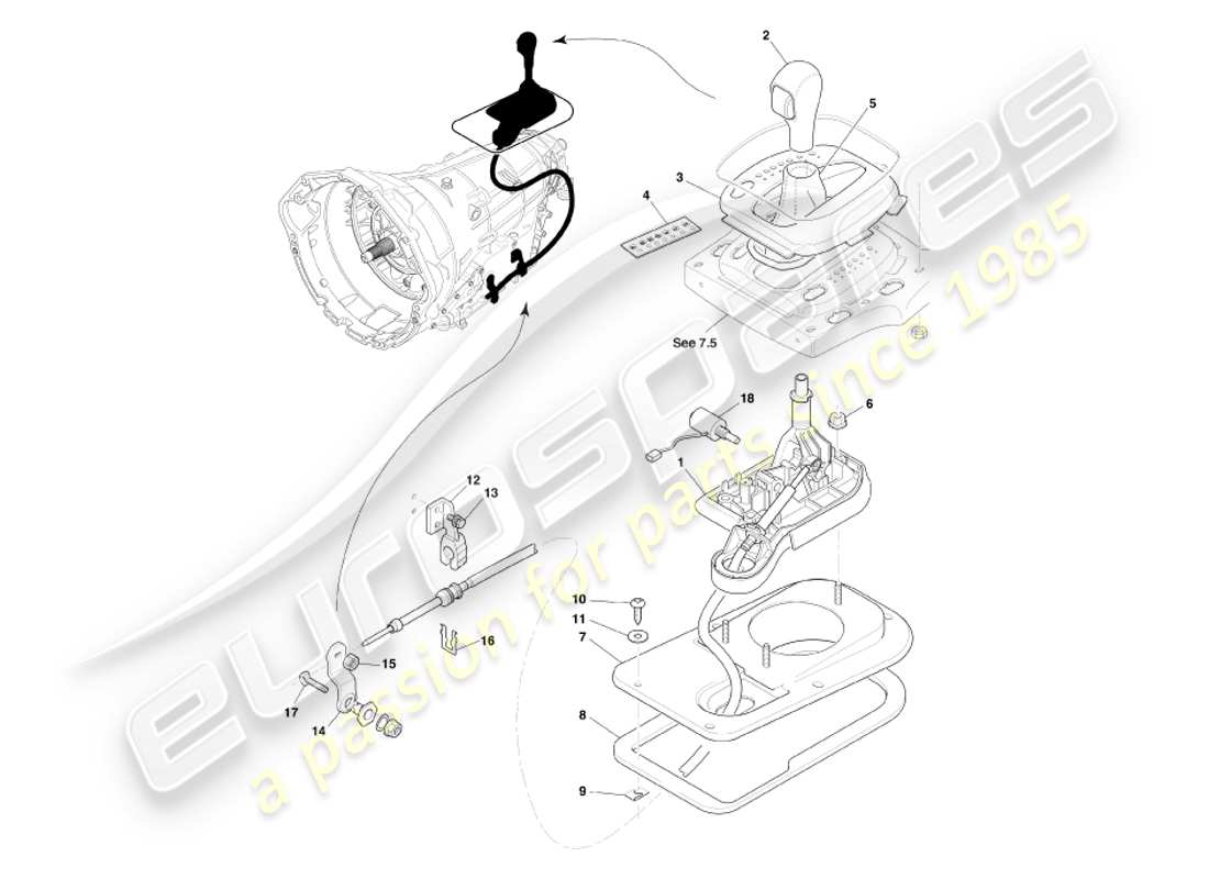 aston martin db7 vantage (2002) transmisión automática, diagrama de piezas del conjunto del selector de marchas