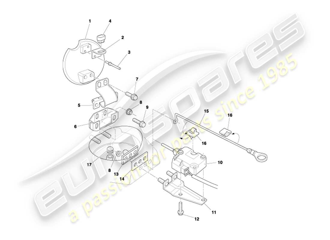 aston martin db7 vantage (2001) mecanismo de trampilla de combustible diagrama de piezas
