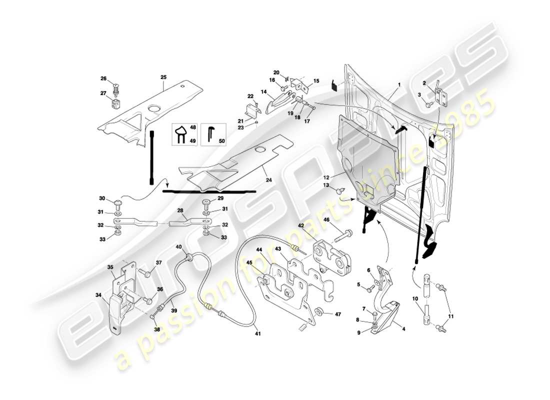 aston martin db7 vantage (2001) diagrama de piezas del capó