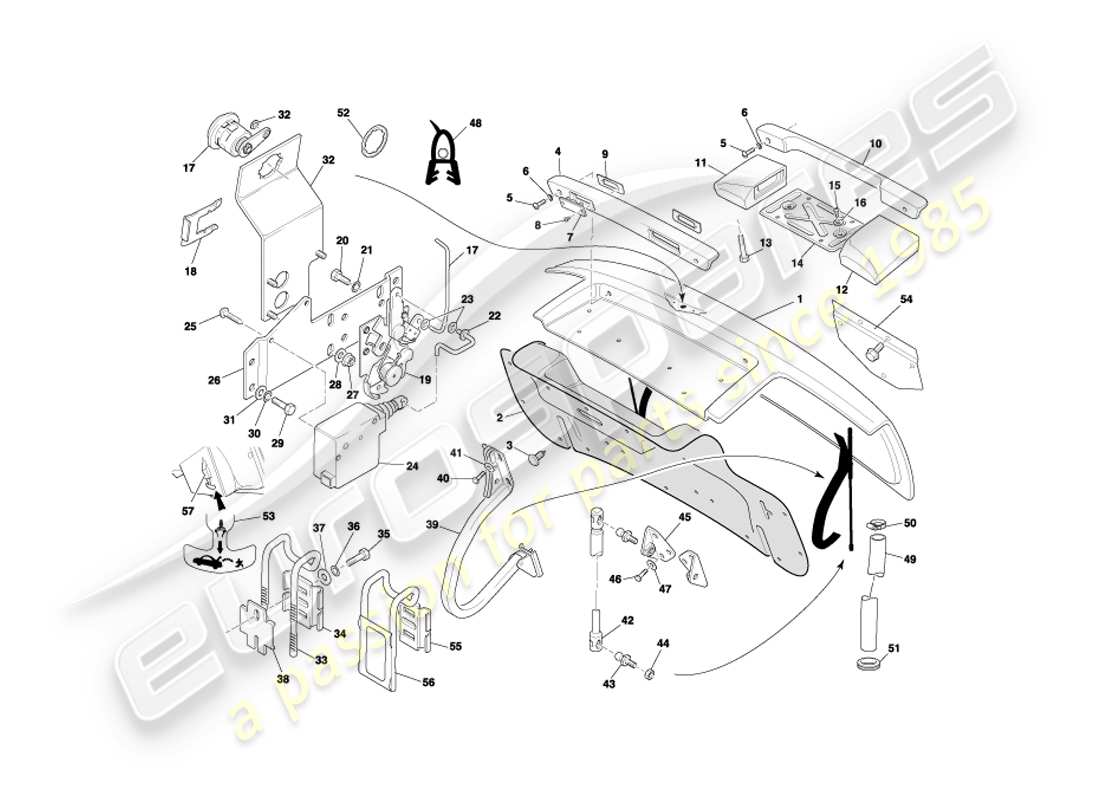 aston martin db7 vantage (2001) diagrama de piezas de la tapa del maletero