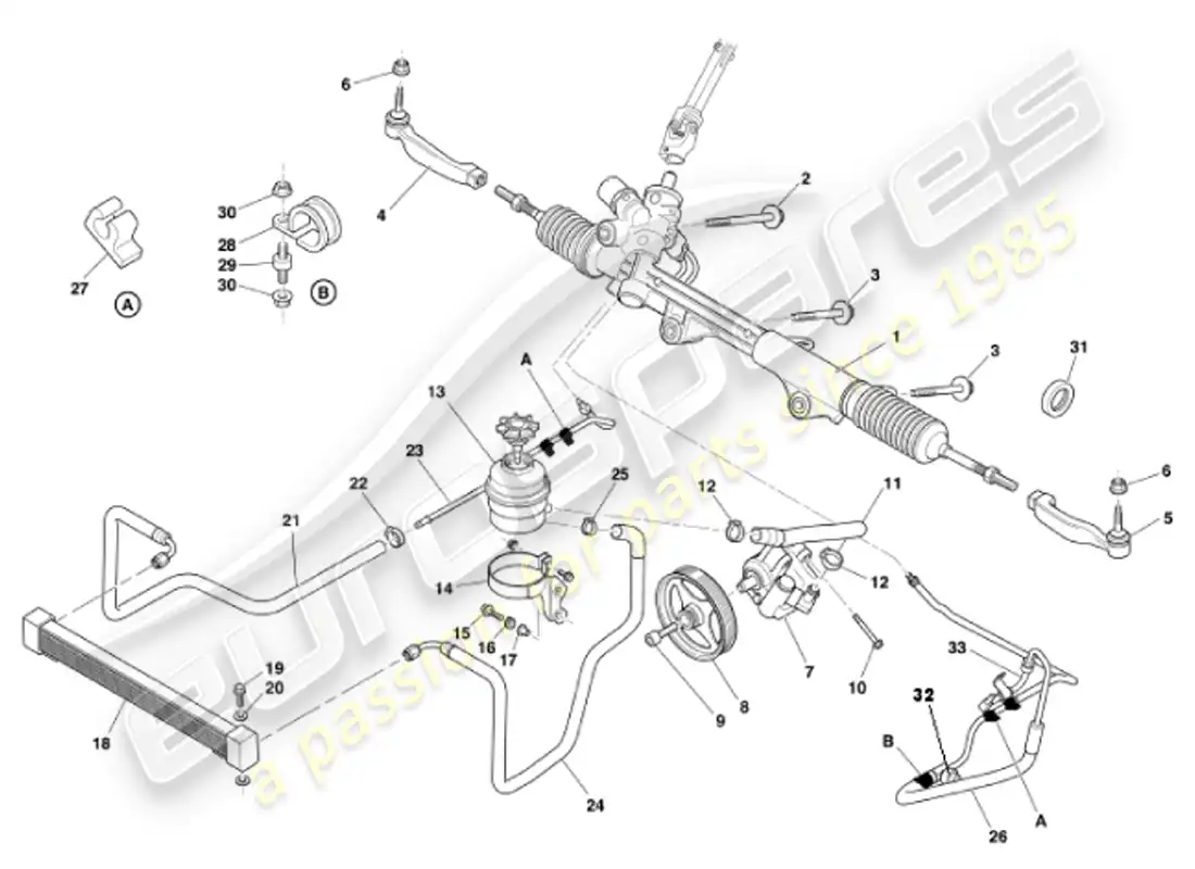 aston martin vanquish (2001) dirección asistida diagrama de piezas