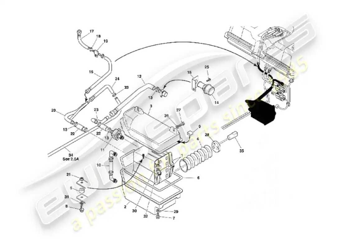 aston martin vanquish (2007) diagrama de piezas del sistema de emisiones evaporativas