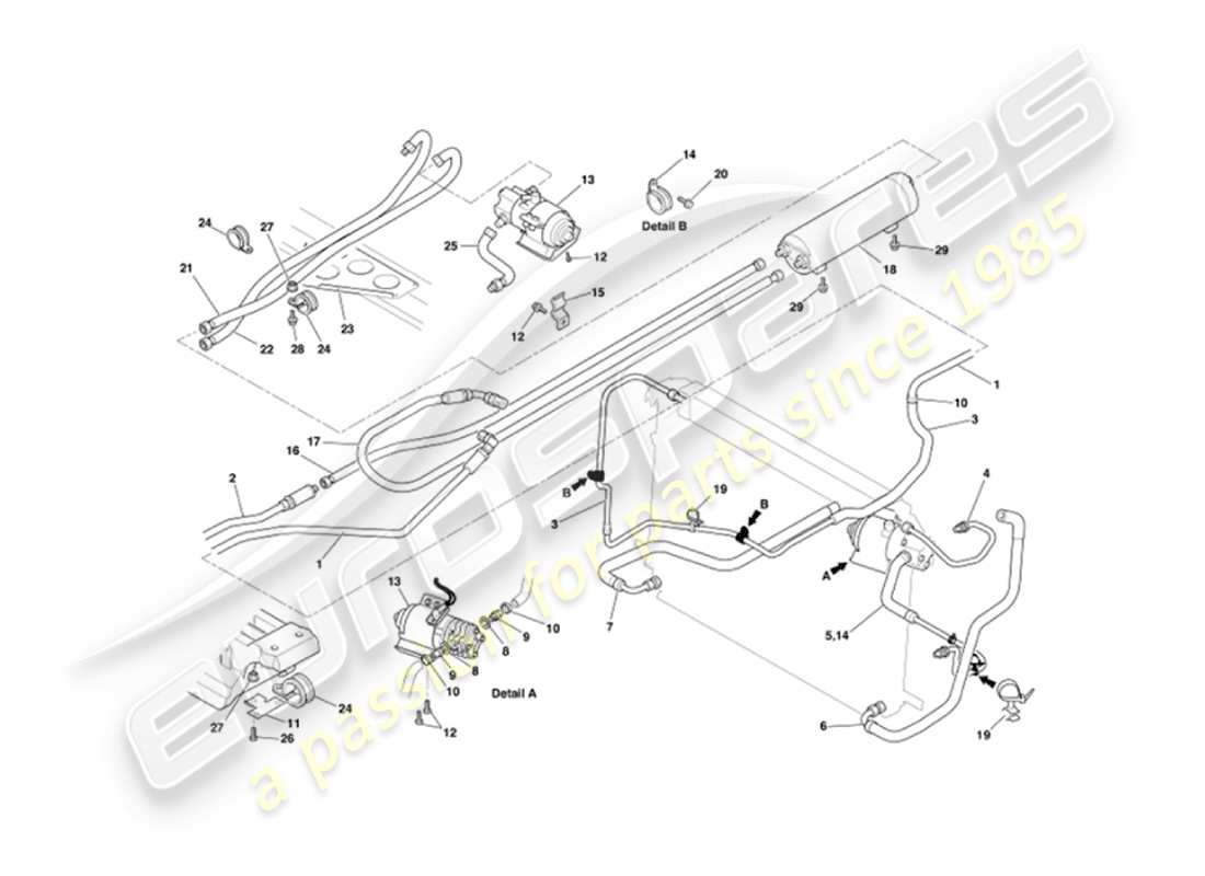 aston martin vanquish (2007) eje de enfriamiento de aceite diagrama de piezas