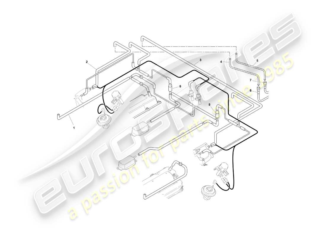 aston martin db7 vantage (2000) sistema de vacío, diagrama de piezas del motor