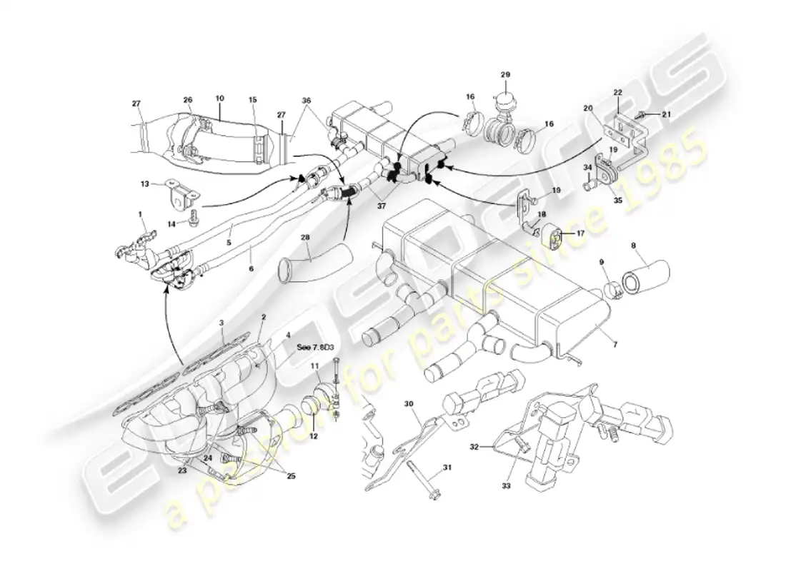 aston martin vanquish (2007) diagrama de piezas del sistema de escape