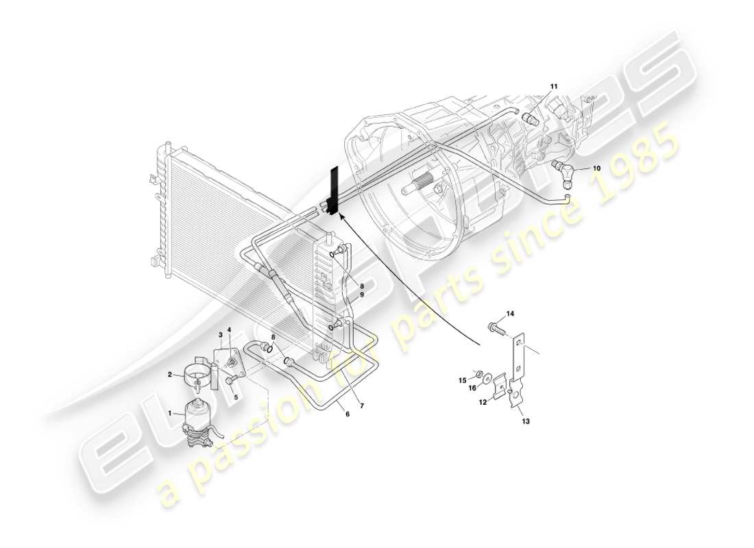 aston martin db7 vantage (2000) transmisión manual, diagrama de piezas de refrigeración de la caja de cambios