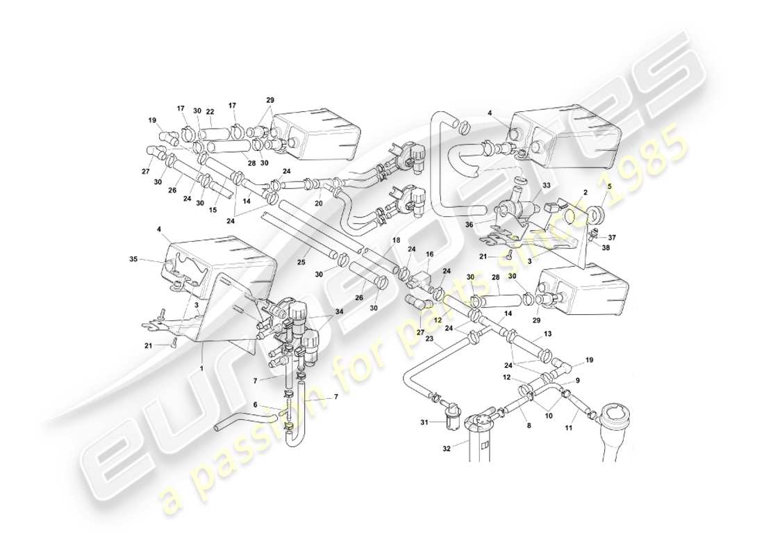 aston martin db7 vantage (2000) sistema de emisión evaporativa, diagrama de piezas federal