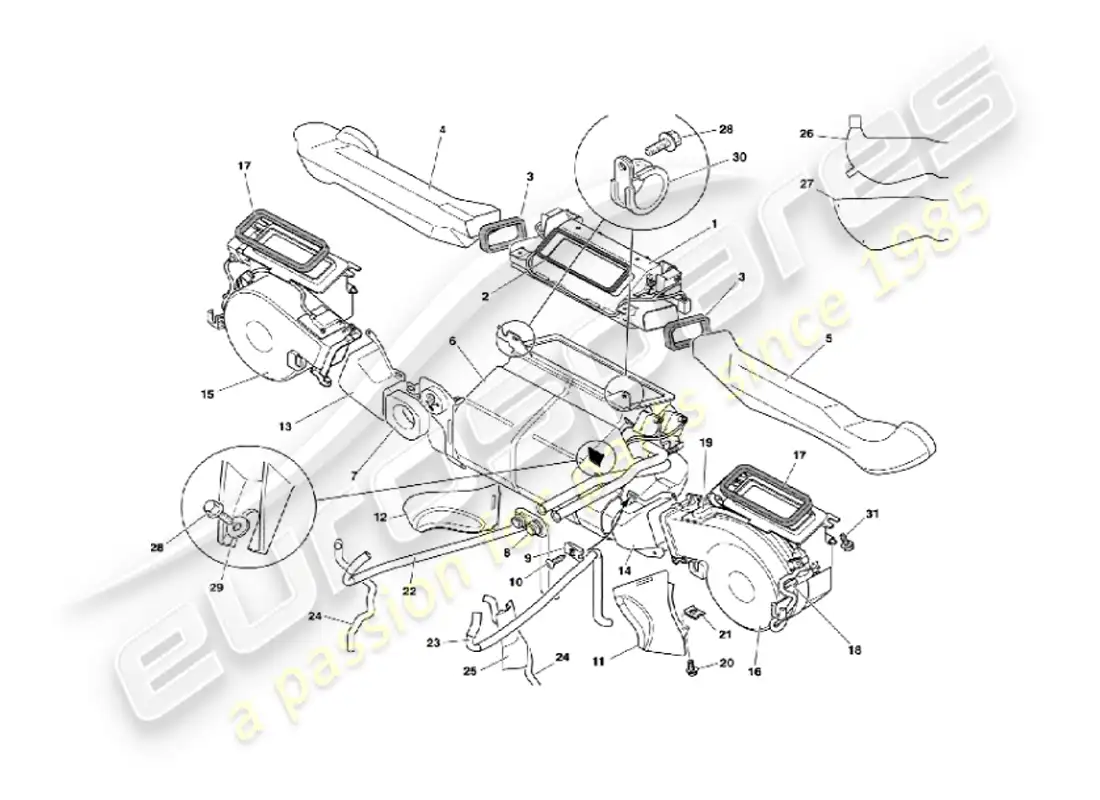 aston martin vanquish (2007) instalación interior diagrama de piezas