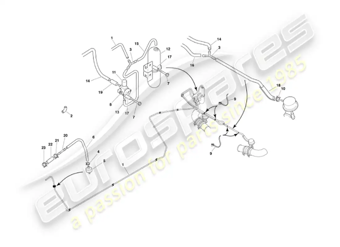 aston martin vanquish (2007) diagrama de piezas del sistema de derivación de escape