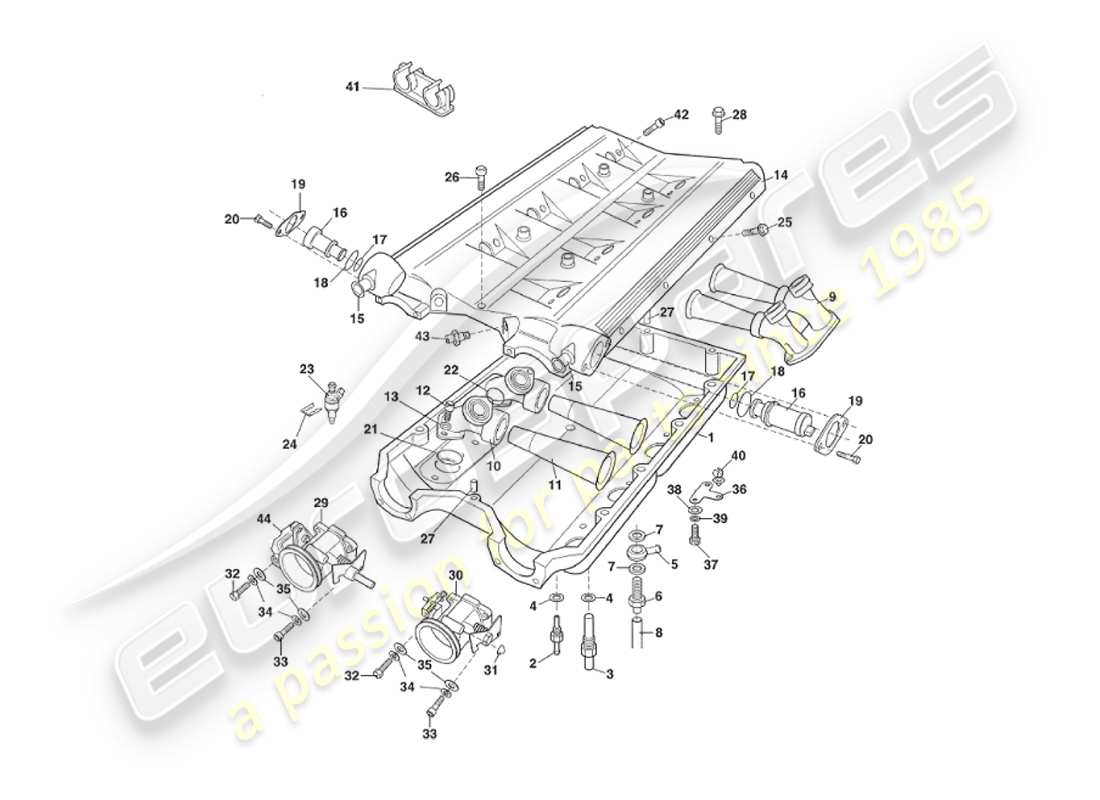 aston martin v8 virage (1999) diagrama de piezas de combustible, control de emisiones y escape