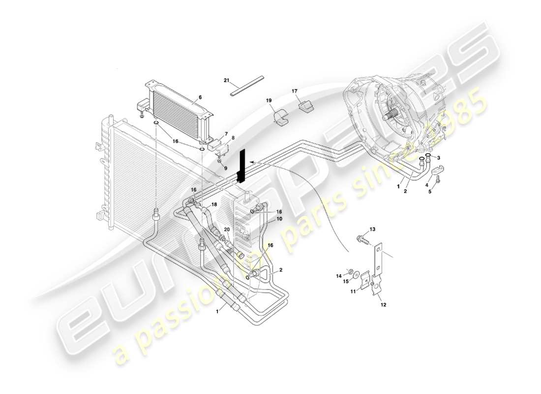 aston martin db7 vantage (2000) transmisión automática, diagrama de piezas de refrigeración de la caja de cambios