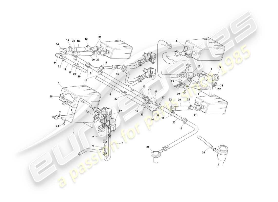 aston martin db7 vantage (2000) sistema de emisión evaporativa, diagrama de piezas del derecho de vía