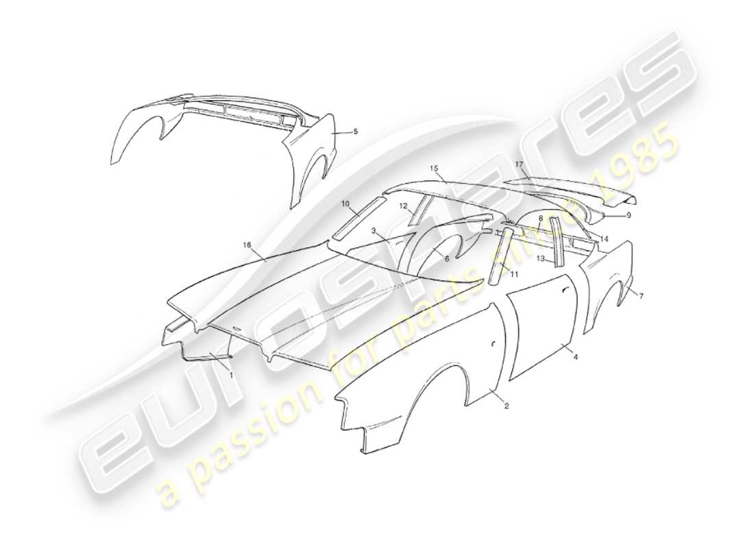 aston martin v8 virage (1999) paneles de carrocería, diagrama de piezas de salón