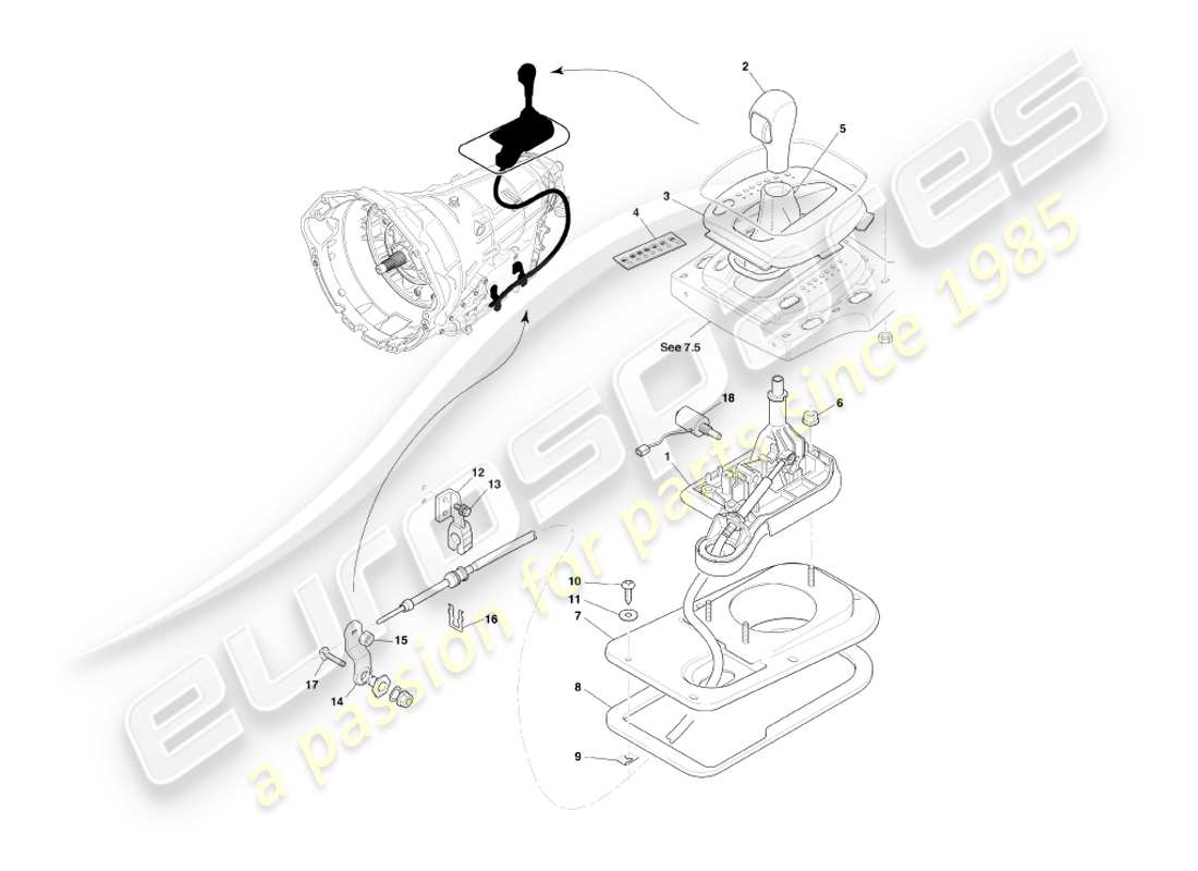 aston martin db7 vantage (2000) transmisión automática, diagrama de piezas del conjunto del selector de marchas