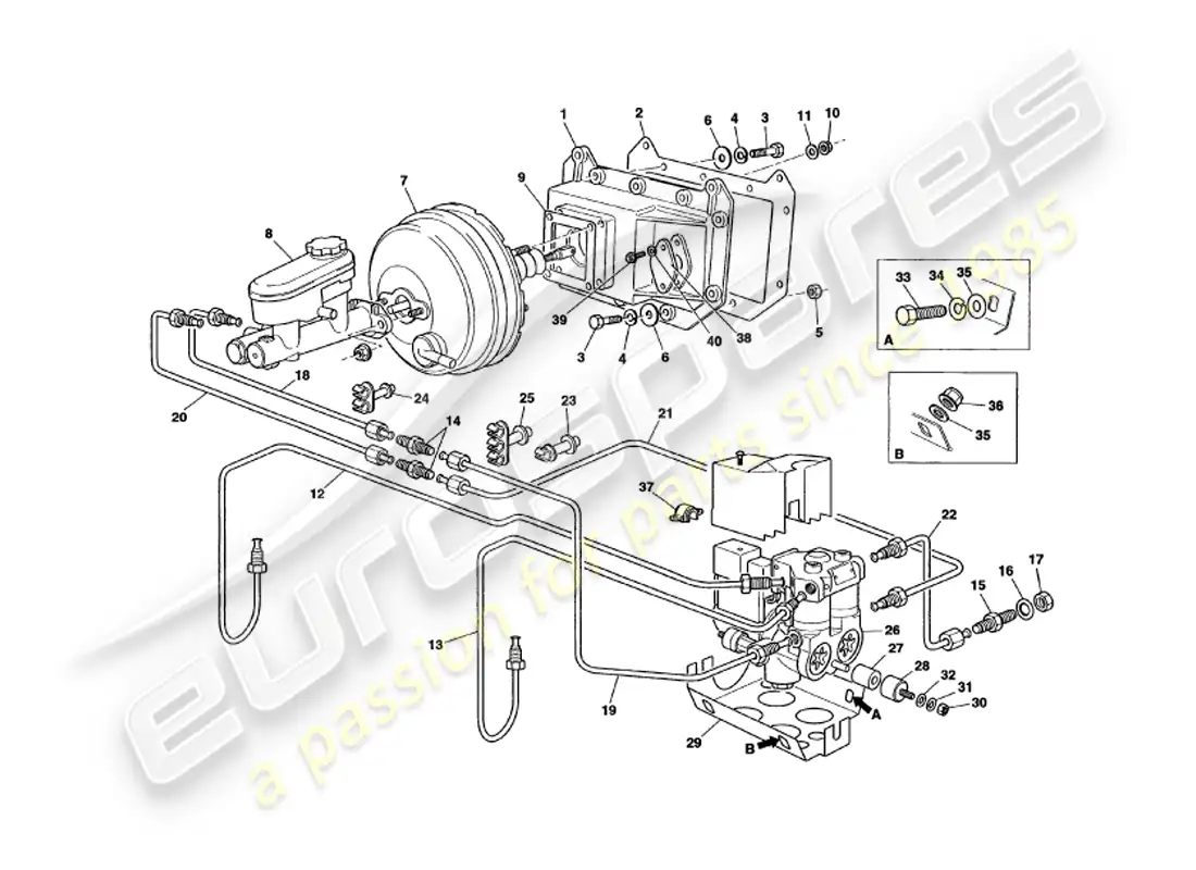aston martin v8 volante (1998) servo y modulador diagrama de piezas