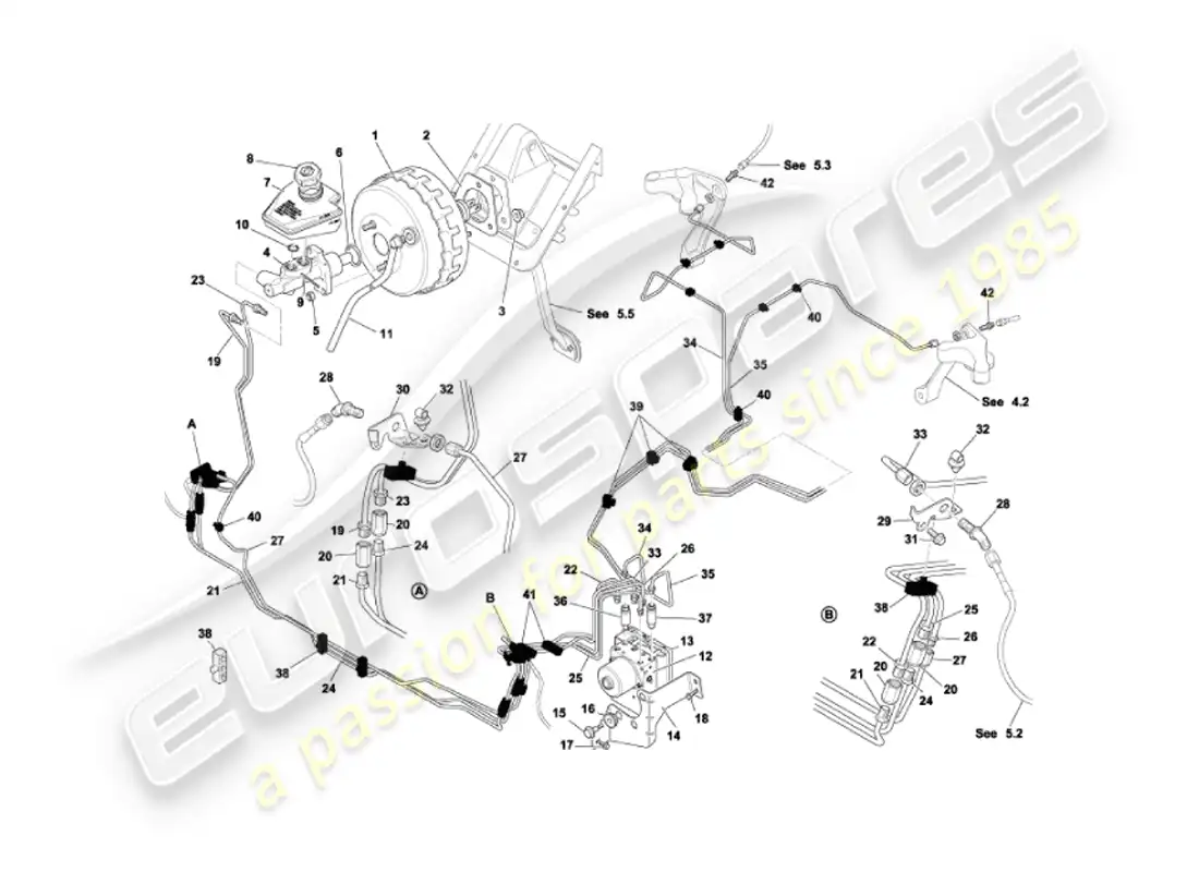 aston martin vanquish (2002) refuerzo de freno y modulador diagrama de piezas