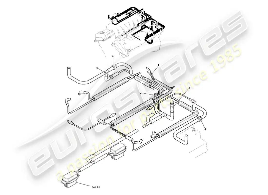 aston martin vanquish (2007) sistema de vacío, diagrama de piezas del motor