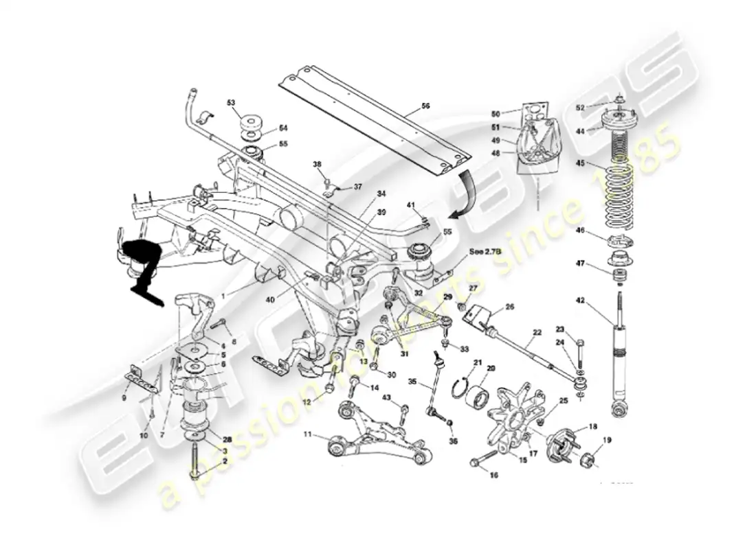 aston martin vanquish (2007) diagrama de piezas de la suspensión trasera