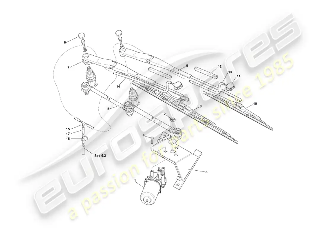 aston martin db7 vantage (2003) diagrama de piezas de limpiaparabrisas