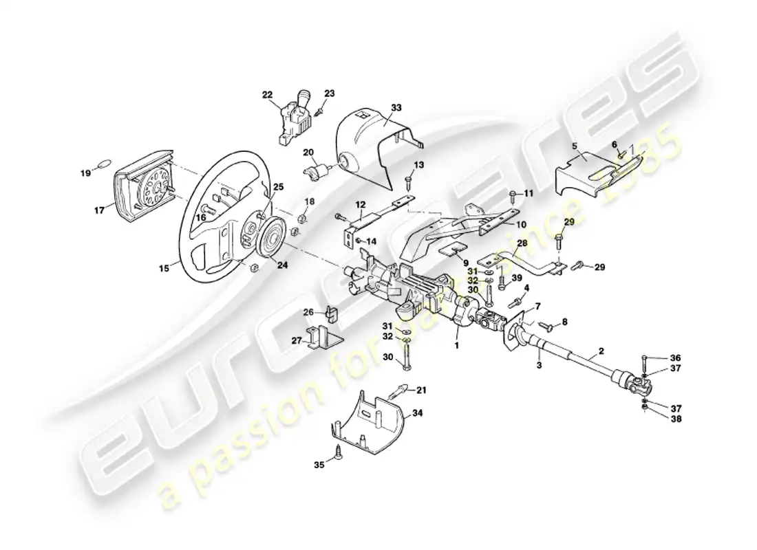 aston martin v8 coupe (1999) columna de dirección diagrama de piezas