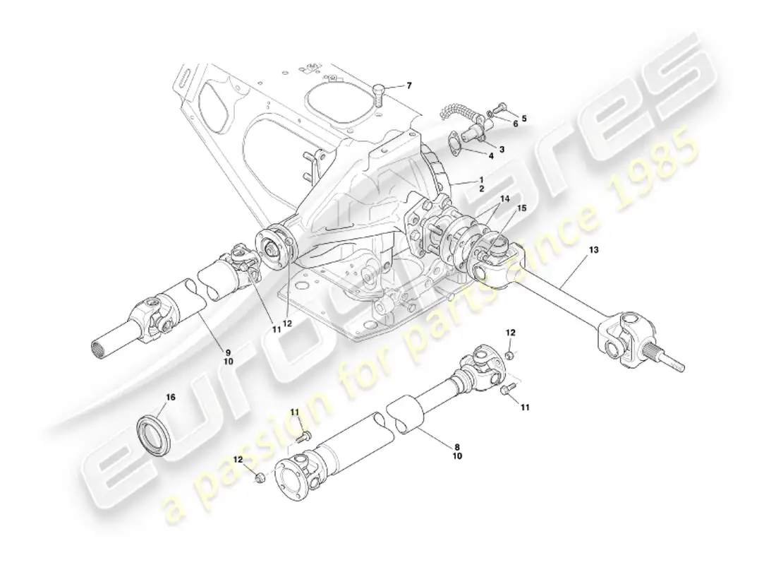 aston martin db7 vantage (2003) diagrama de piezas de unidad hipoide, ejes de transmisión y hélice