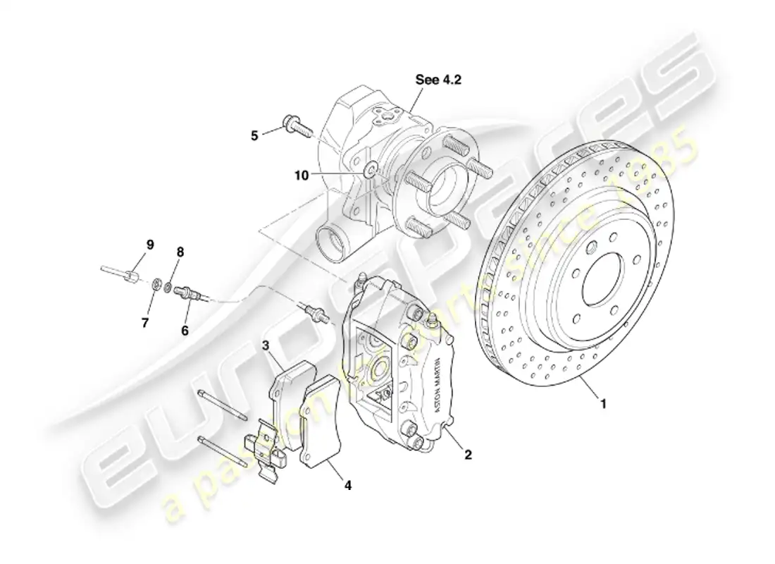 aston martin db7 vantage (2003) diagrama de piezas de frenos traseros