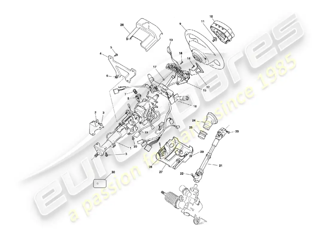 aston martin vanquish (2007) diagrama de piezas de la columna de dirección