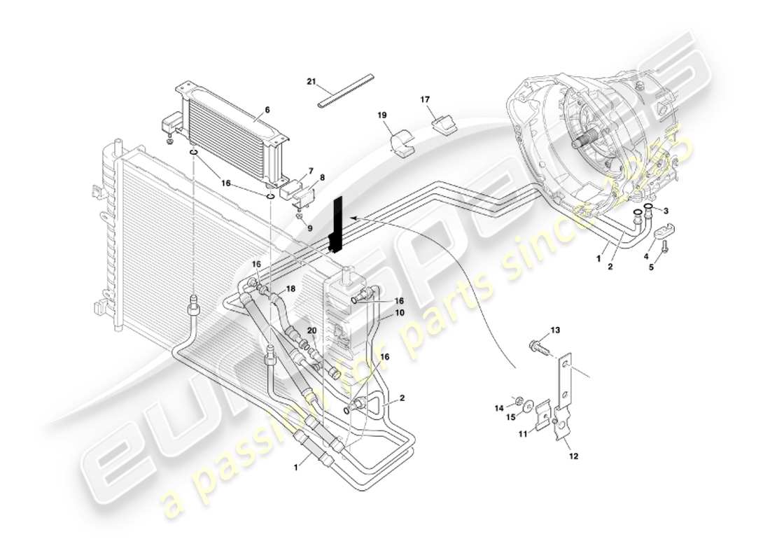 aston martin db7 vantage (2003) transmisión automática, diagrama de piezas de refrigeración de la caja de cambios