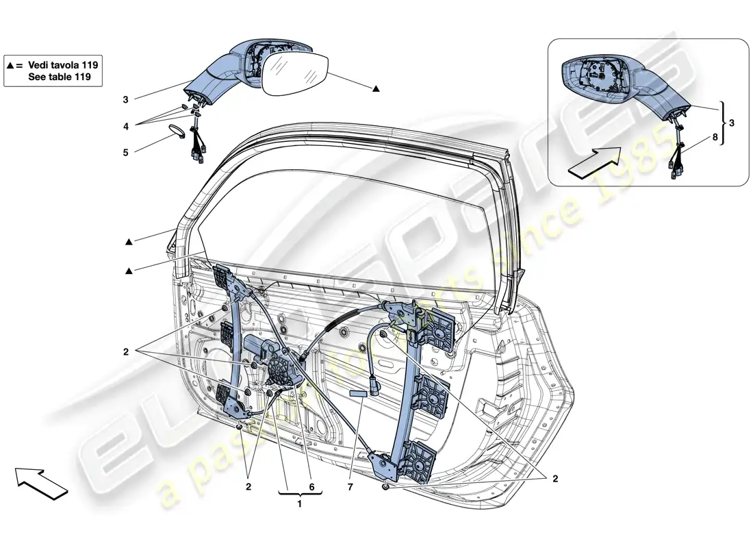 ferrari 488 gtb (rhd) puertas - ventana eléctrica y espejo retrovisor diagrama de piezas