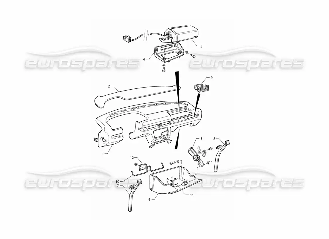 maserati qtp v6 (1996) panel de instrumentos: vehículos con doble airbag diagrama de piezas