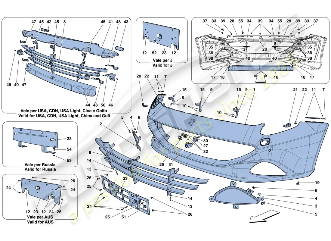 ferrari california t (europe) parachoques delantero diagrama de piezas