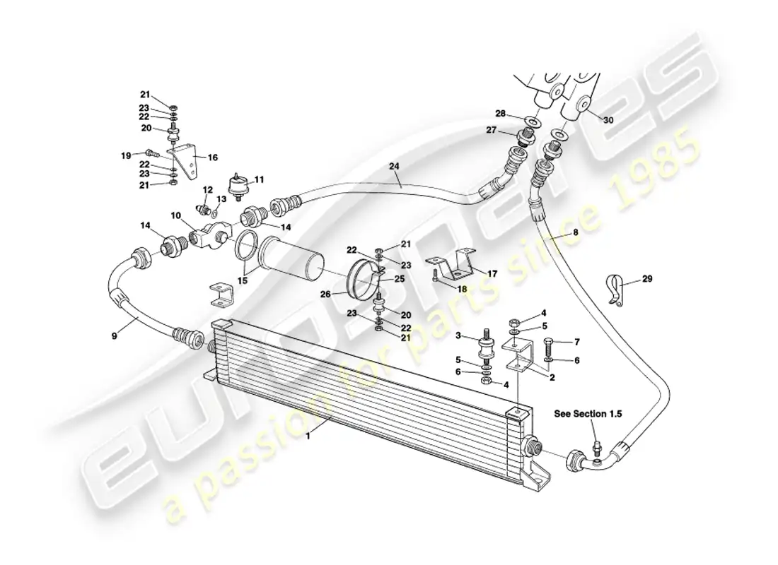 aston martin v8 volante (1999) sistema de enfriamiento de aceite diagrama de piezas