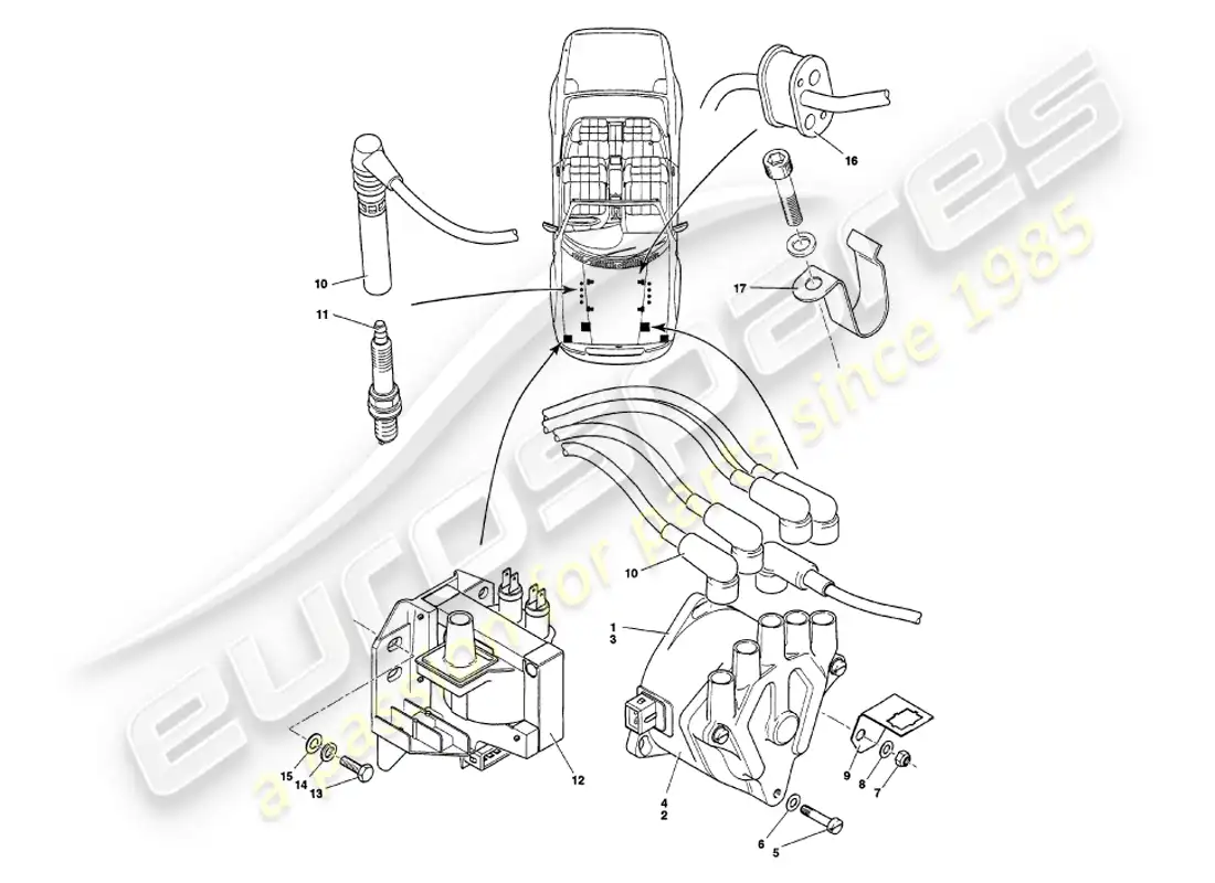 aston martin v8 volante (1999) componentes eléctricos del motor diagrama de piezas