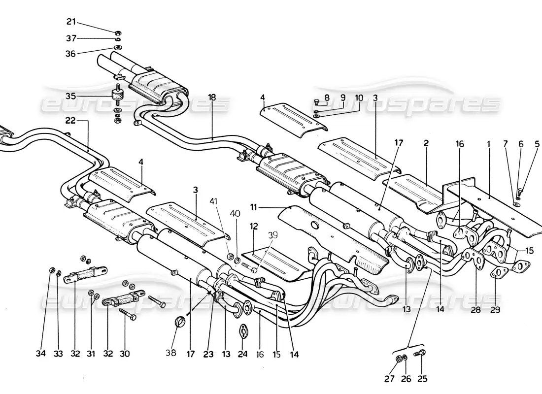 ferrari 365 gtb4 daytona (1969) sistema de escape (1974 revisión) diagrama de piezas