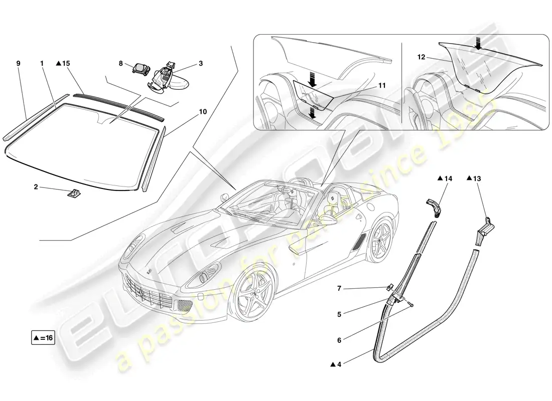 ferrari 599 sa aperta (europe) pantallas, ventanas y juntas diagrama de piezas