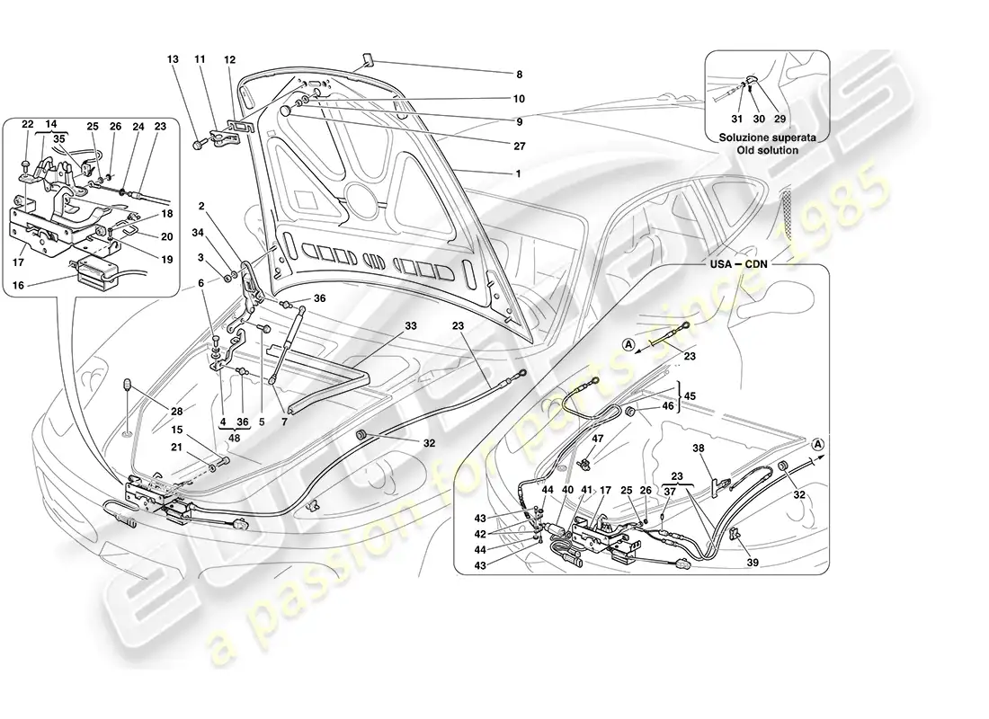 ferrari f430 coupe (rhd) tapa frontal y mecanismo de apertura diagrama de piezas