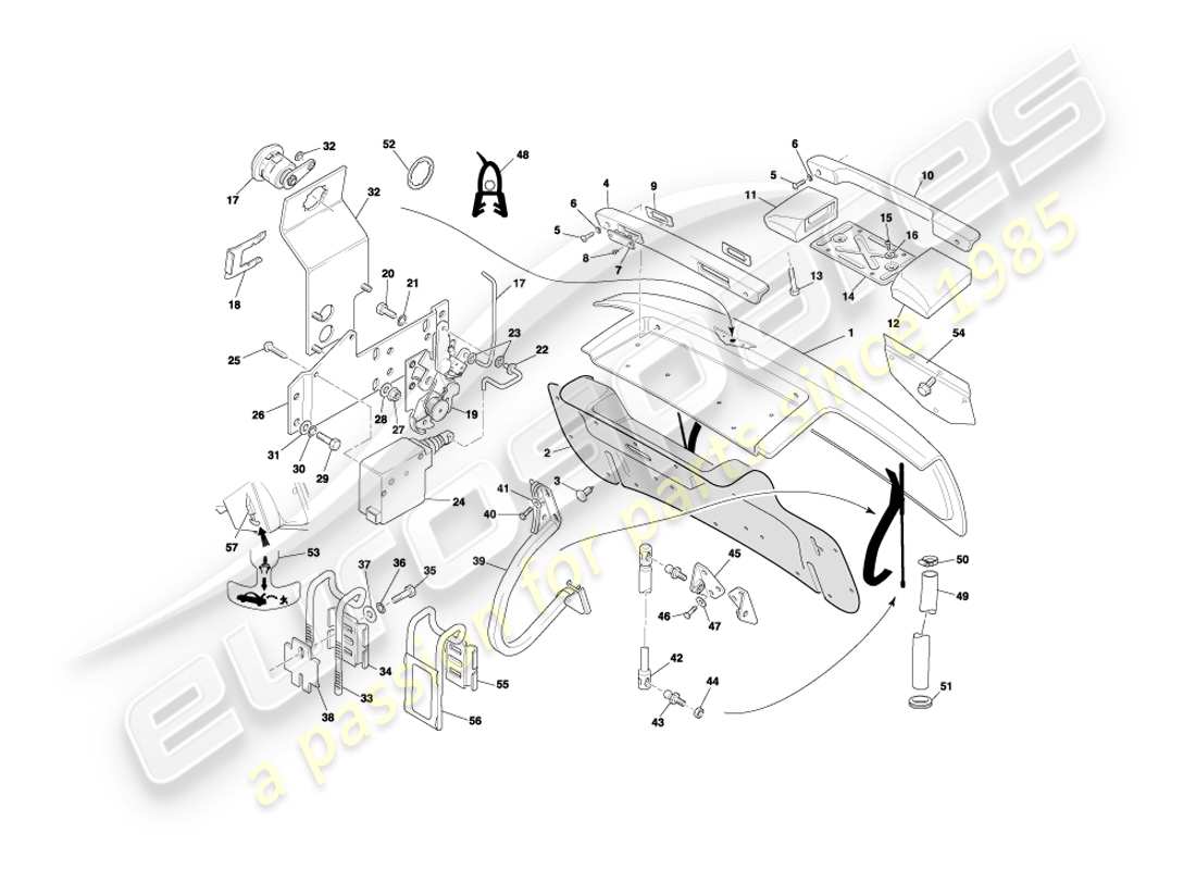 aston martin db7 vantage (1999) diagrama de piezas de la tapa del maletero
