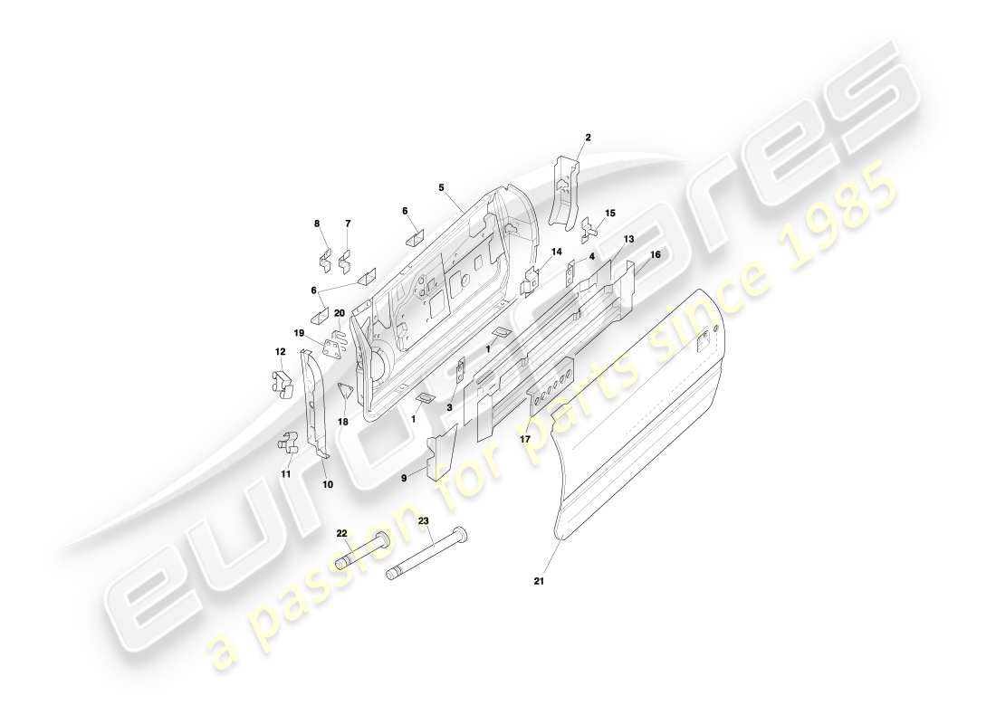 aston martin db7 vantage (1999) diagrama de piezas de puertas