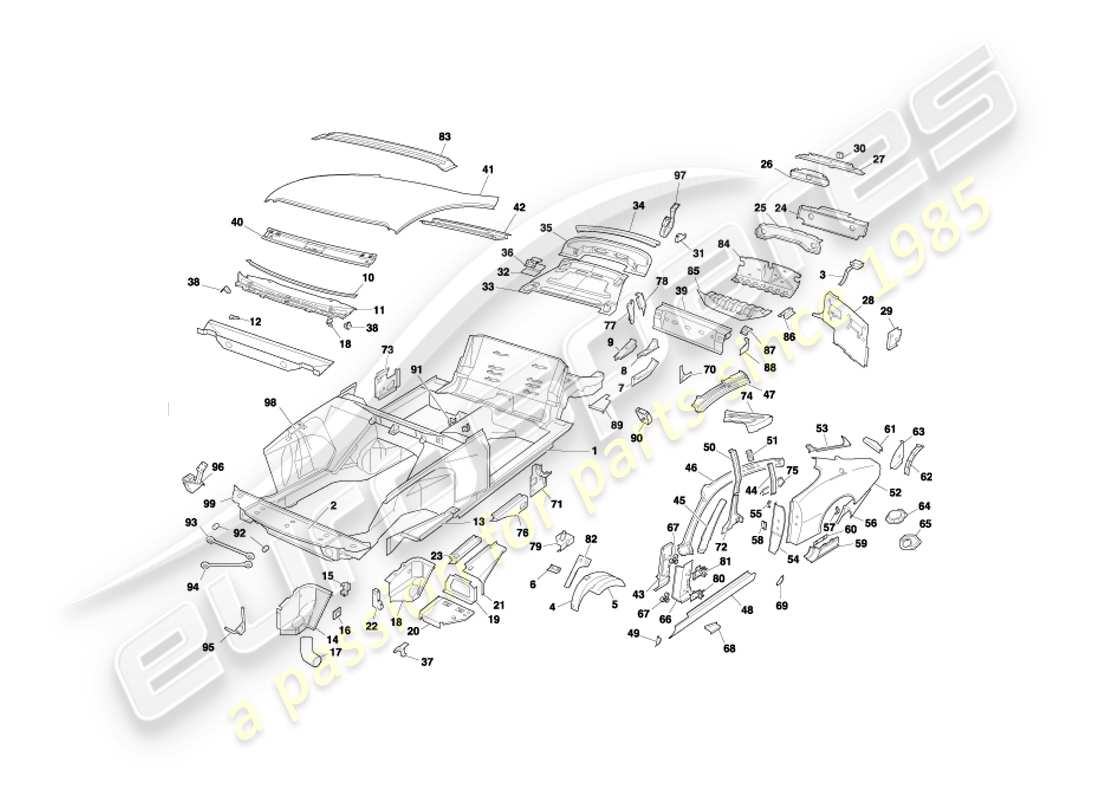 aston martin db7 vantage (1999) paneles de carrocería, diagrama de piezas del cupé