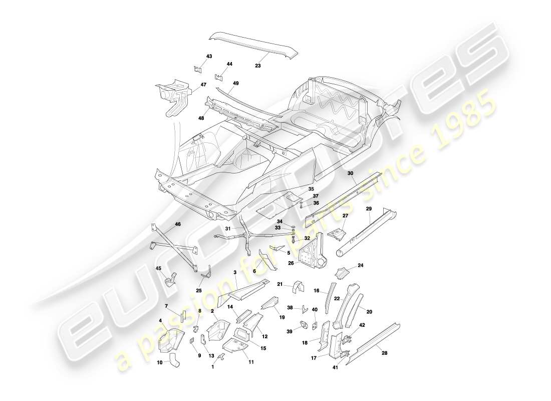 aston martin db7 vantage (1999) paneles frontales, diagrama de piezas de volante