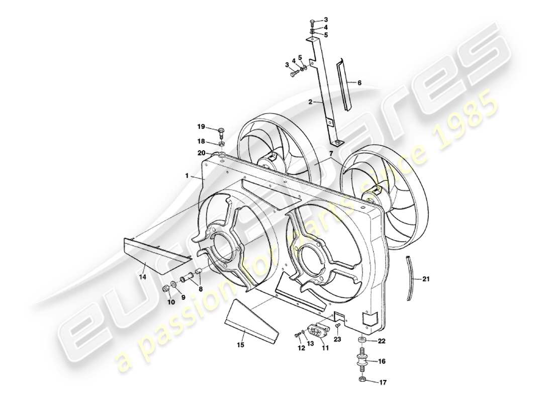 aston martin v8 volante (2000) cubierta del ventilador del radiador diagrama de piezas