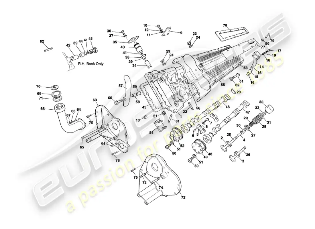 aston martin v8 volante (1999) culatas diagrama de piezas