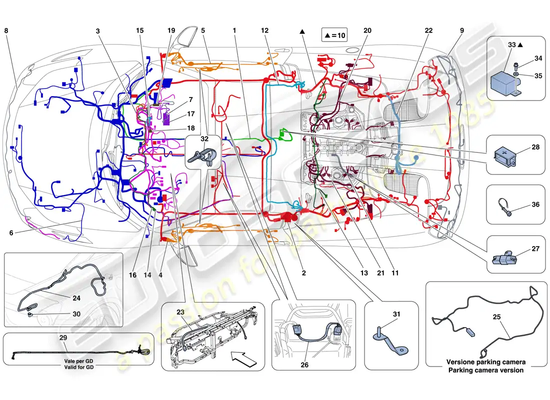 ferrari 458 spider (rhd) arneses de cableado principales diagrama de piezas