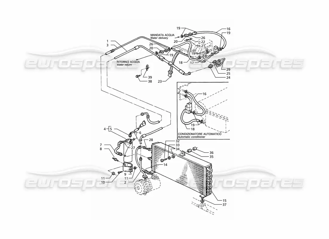 maserati ghibli 2.8 (abs) sistema de aire acondicionado (transmisión derecha) con r134a diagrama de piezas de gas