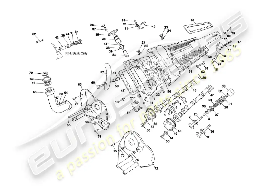 aston martin v8 volante (2000) culatas diagrama de piezas