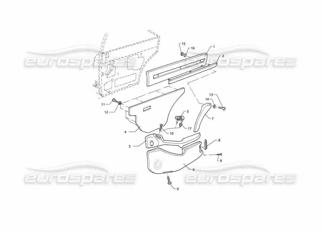 maserati qtp v6 (1996) adornos interiores: paneles de puertas traseras diagrama de piezas