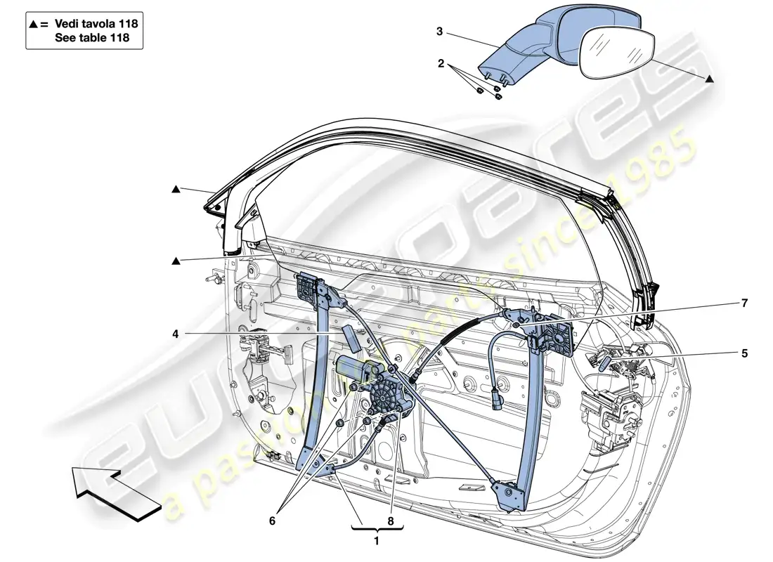 ferrari 458 speciale (rhd) puertas - ventana eléctrica y espejo retrovisor diagrama de piezas