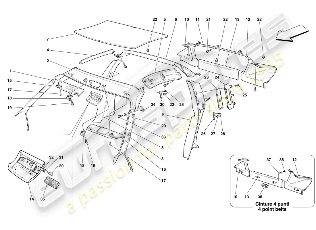 ferrari f430 scuderia spider 16m (europe) molduras del techo y accesorios diagrama de piezas