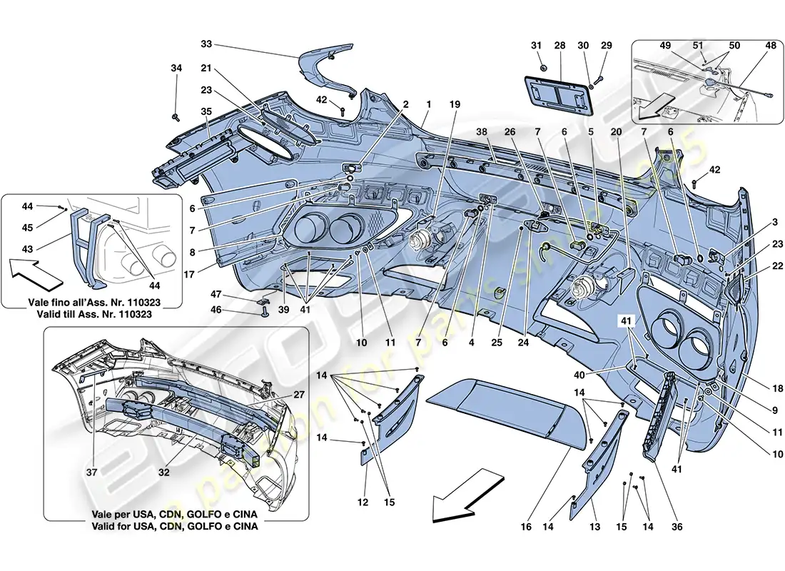 ferrari ff (rhd) parachoques trasero diagrama de piezas